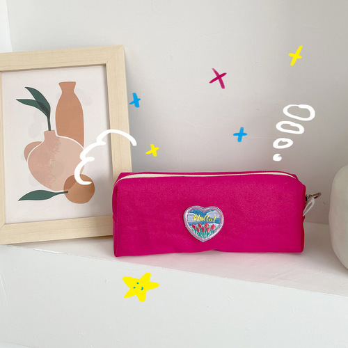 Amazon Cross-Border Supply/Love Candy Color Pencil Bag Simple Stationery Box Student High-Looking Solid Color Canvas Bag