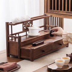 デスクトップ茶器収納棚胡桃木二重博古棚中国式実木ティーポット紫砂ティーカップ排水棚