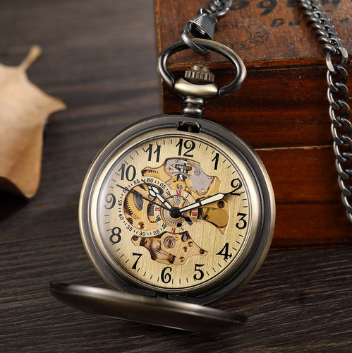 Manufacturer's hot selling large size ancient hollow glossy fully automatic mechanical pocket watch men's and women's gift mechanical watch