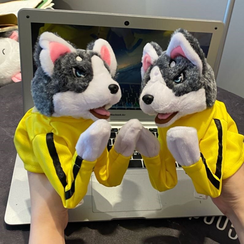 Plush Animal Vocal Boxing Dog Interactive Hand Doll Toy Gloves Show Muppet Finger Doll Husky