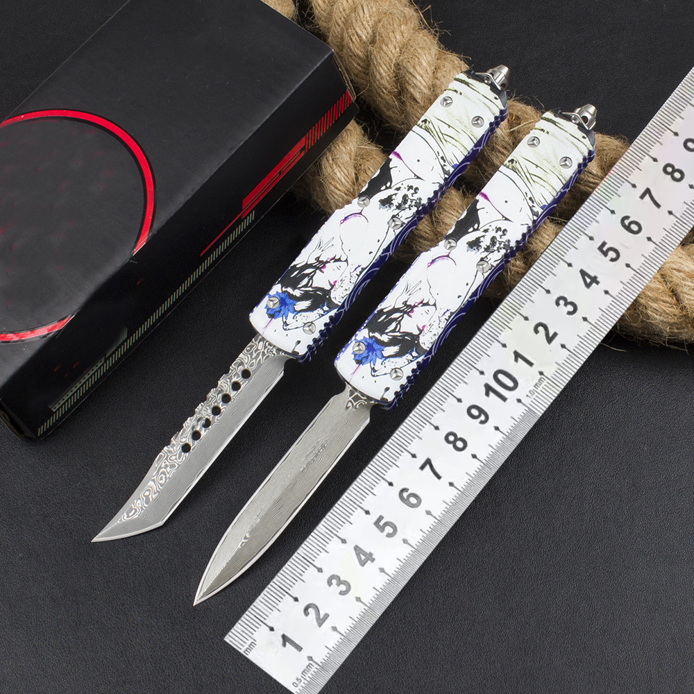 微技术大马士革户外小刀口袋EDC露营应急工具CNC航空铝合金手柄