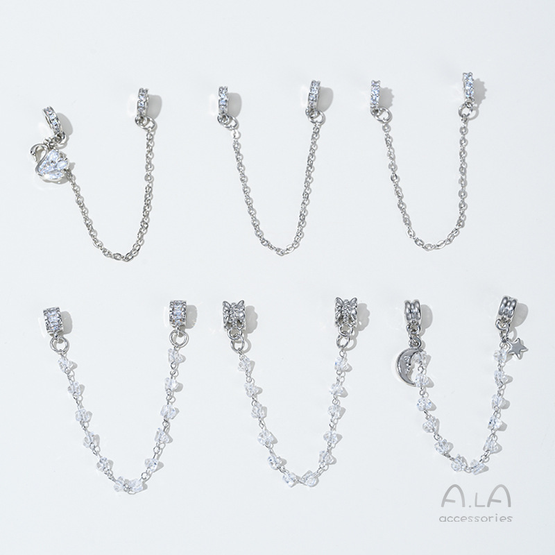 Color-Preserving Copper-Plated Platinum Bracelet Safety Chain Tassel Planet Moon Snowflake Butterfly Bracelet Pendant Accessories