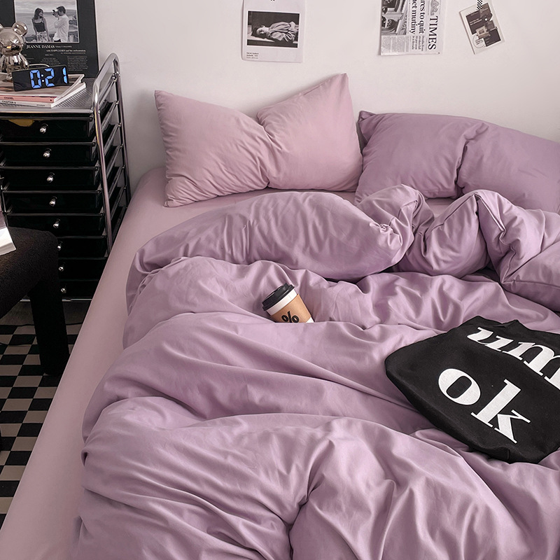 2024 nueva serie de cuatro piezas de mezcla y combinación de color sólido de algodón lavado de peso alto