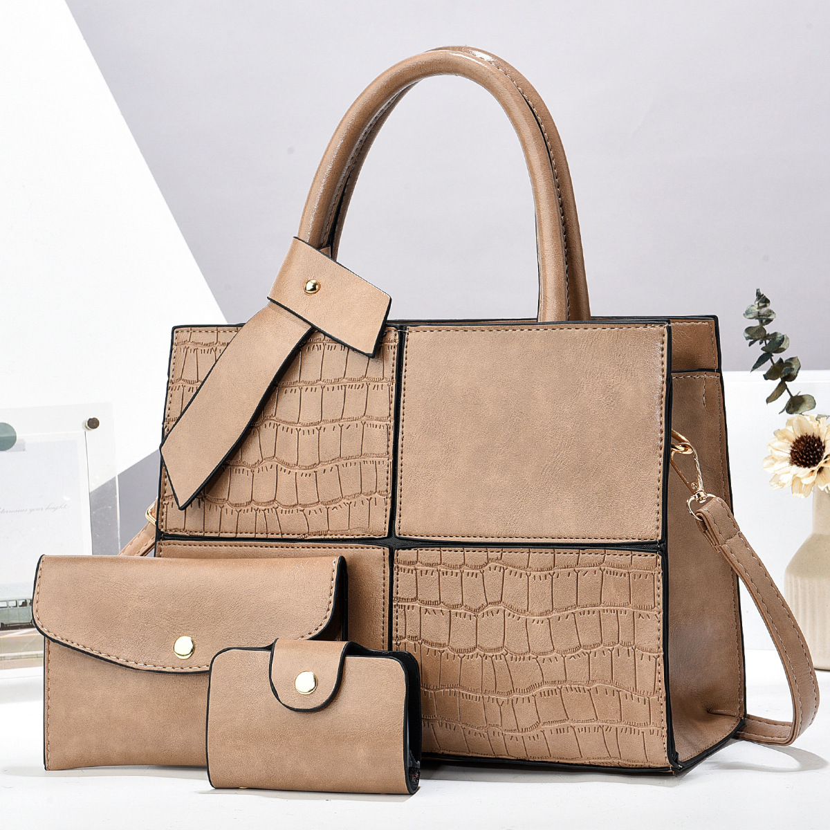 Bolsas de tres piezas, bolsas de moda de gran capacidad, bolsas de hombro, bolsas transfronterizas, bolsas de empalme con patrón de cocodrilo, atmósfera