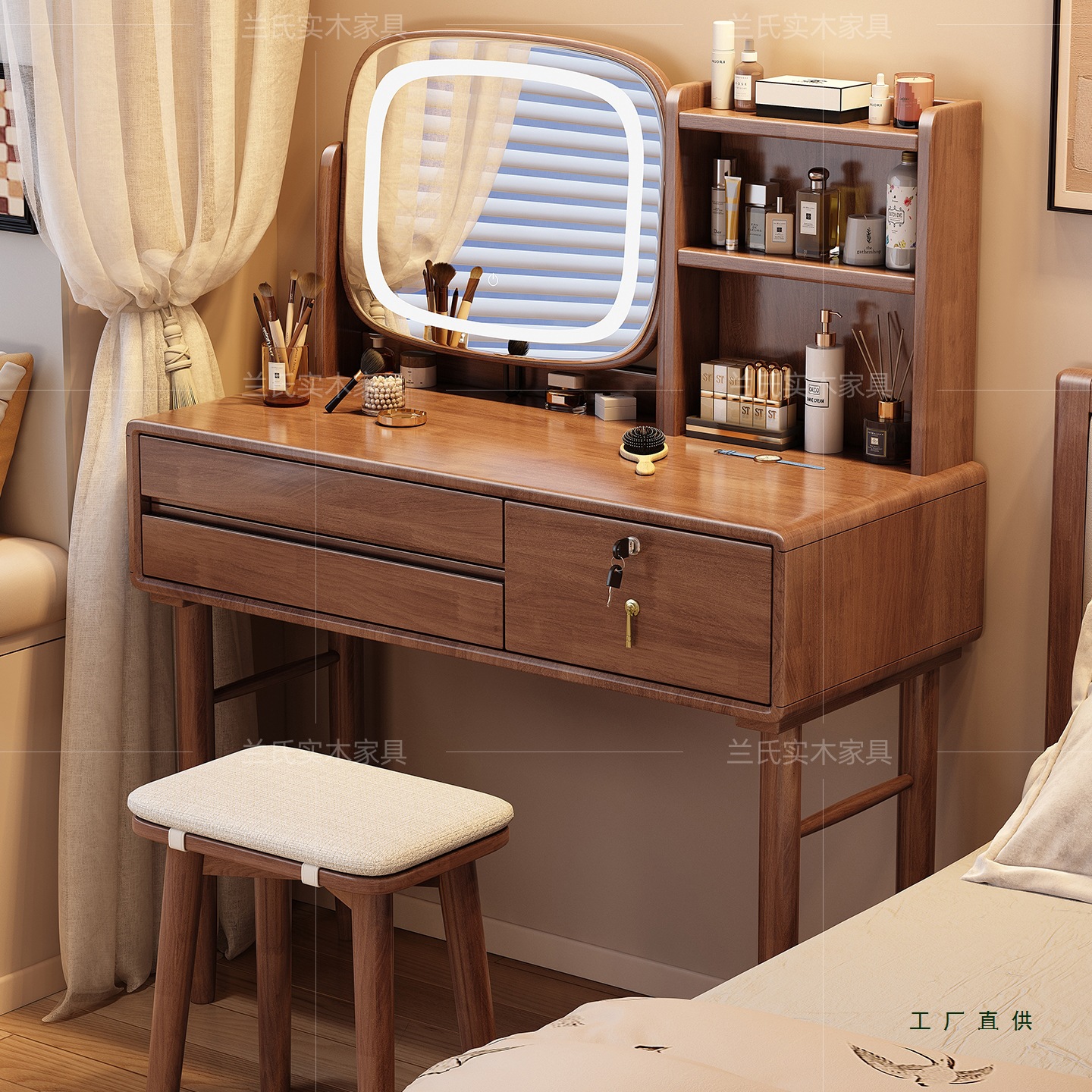 Solid Wood Dressing Table Bedroom Small Dressing Table 2025 New Modern Simple Dressing Cabinet with Makeup Mirror Dressing Table