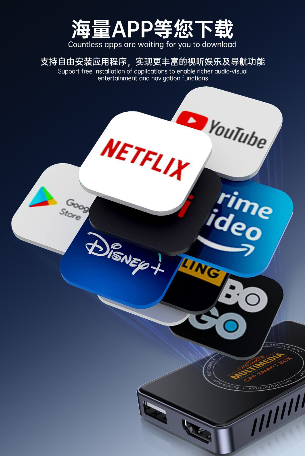 Cross-Border Carplay Screen Projector Car Tv Box Carplay/Android Auto to HDMI Video Box