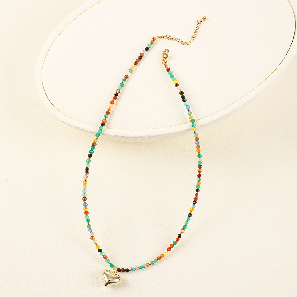 20g Weight Necklace Classification 1 Piece Quantity Travel Occasion Alloy, Agate Material Heart Shape Pattern Women's Gender Beaded Design Ethnic Style, Bohemian Style Ethnic Style Bohemian Heart Shape Alloy Agate Necklace In Bulk 24