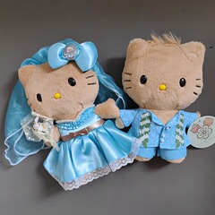 夏威夷丝绒蓝裙可爱猫咪结婚摆件压床娃娃毛绒公仔结婚礼物