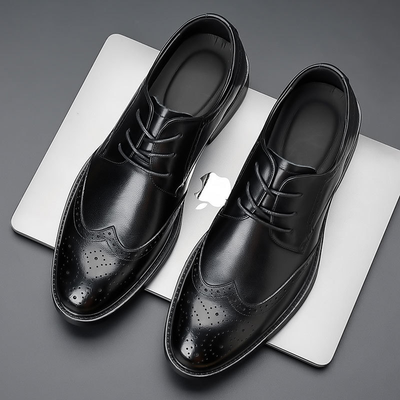 Leather Shoes for Men, Genuine Leather, High-End, Spring Season, Men's Business Formal Wear, Suit Leather Shoes, British Style Wedding Shoes, Brogue Shoes