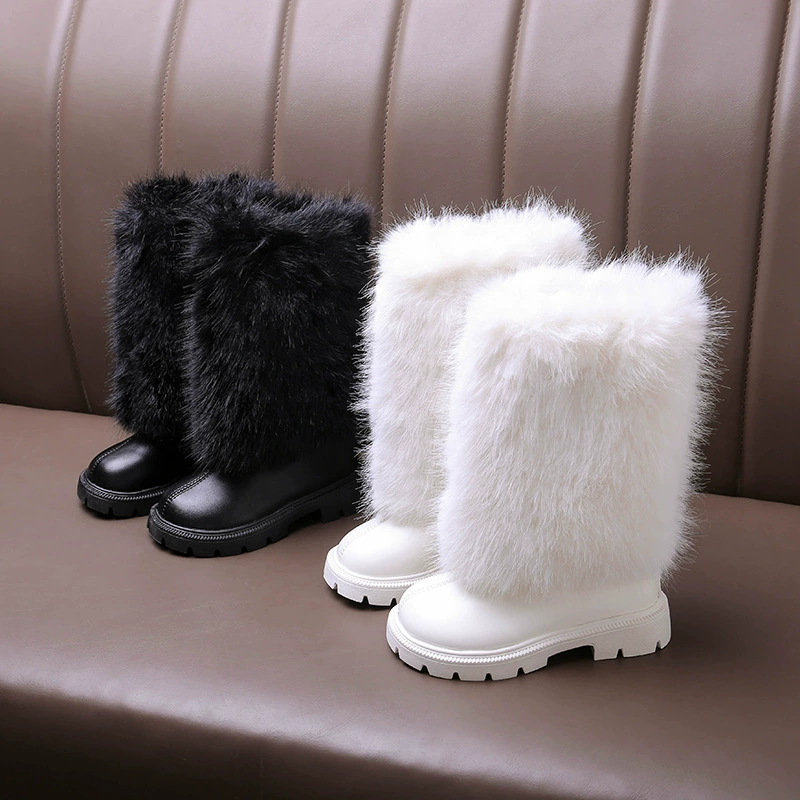 儿童马丁靴2025年冬季新款韩版毛毛口保暖加绒女童时尚公主雪地靴