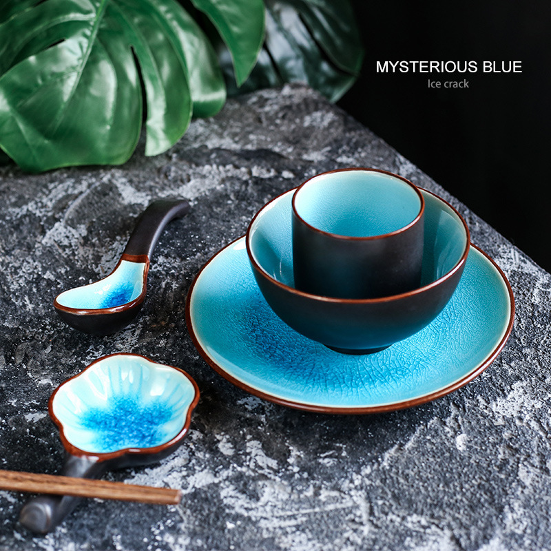 Grieta de hielo de estilo japonés comida de una sola persona vajilla de mesa de cerámica traje a juego tazón plato cuchara taza cena plato hotel restaurante suministros
