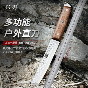Stainless Steel Hammer Forging Outdoor Knife with Solid Wood Handle Mirror Craft Multifunctional Field Camping Knife