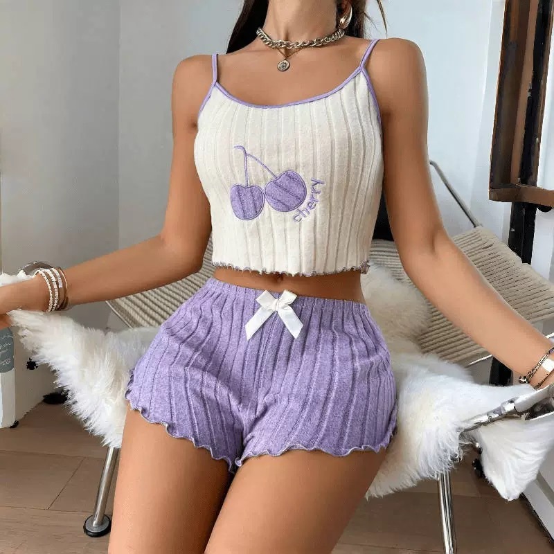 貿易クロスボーダーホットスタイルアマゾンヨーロッパとアメリカンスタイルの女性用パジャマ起毛ノースリーブキャミソールショーツホームウェアセット|undefined