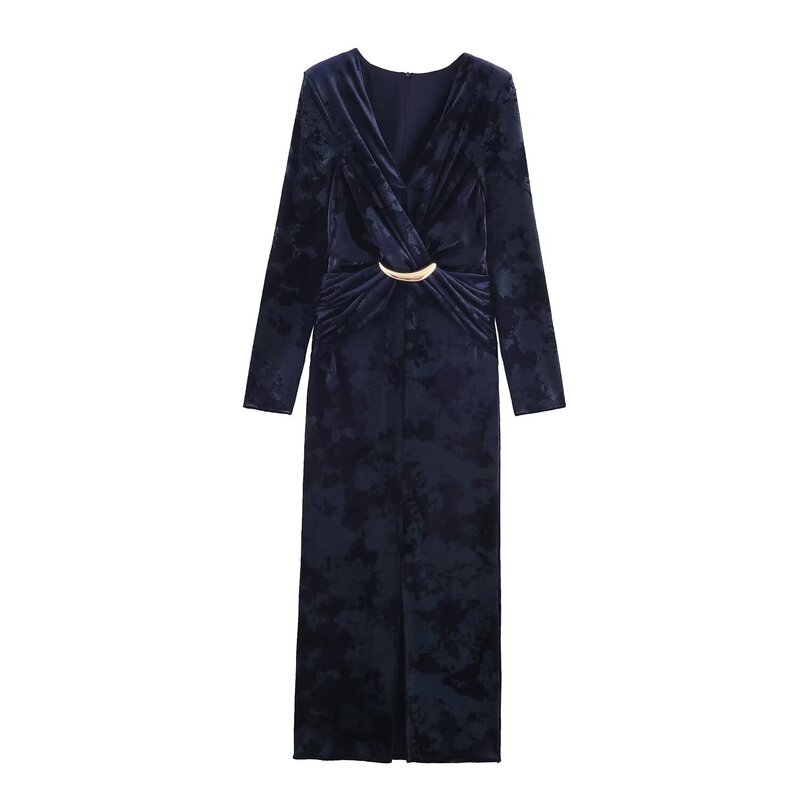 Myst&Za Women's 2025 Winter New Fashion Elegant Velvet Midi Dress 0387161