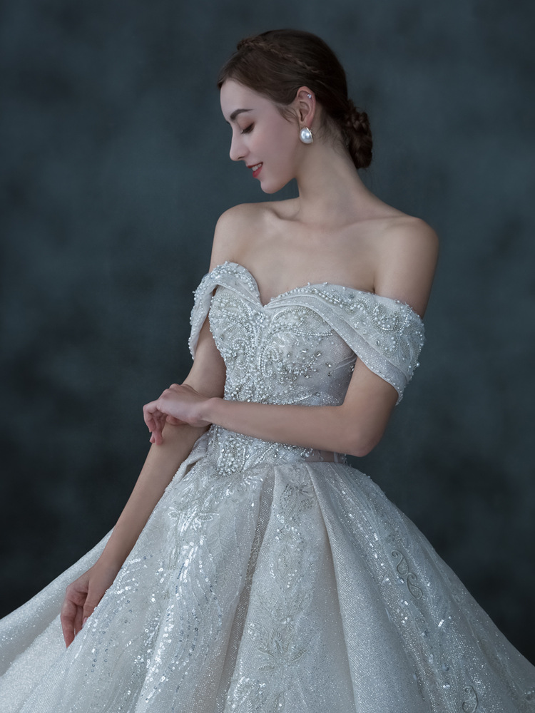 Abbigliamento donna Abito da sposa principale sposa monospalla temperamento coda lunga foresta fata sogno copertura braccia spesse coda piccola_voghion.com
