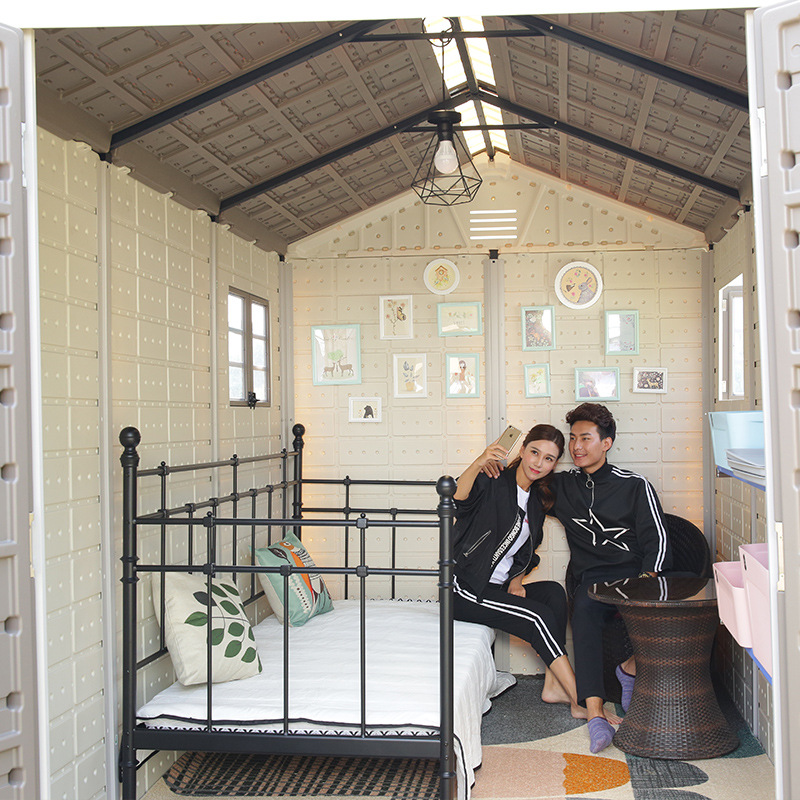 Casa combinada al aire libre, modelo simple, móvil y modular, incluye armario y espacio de almacenamiento para jardín y sala.