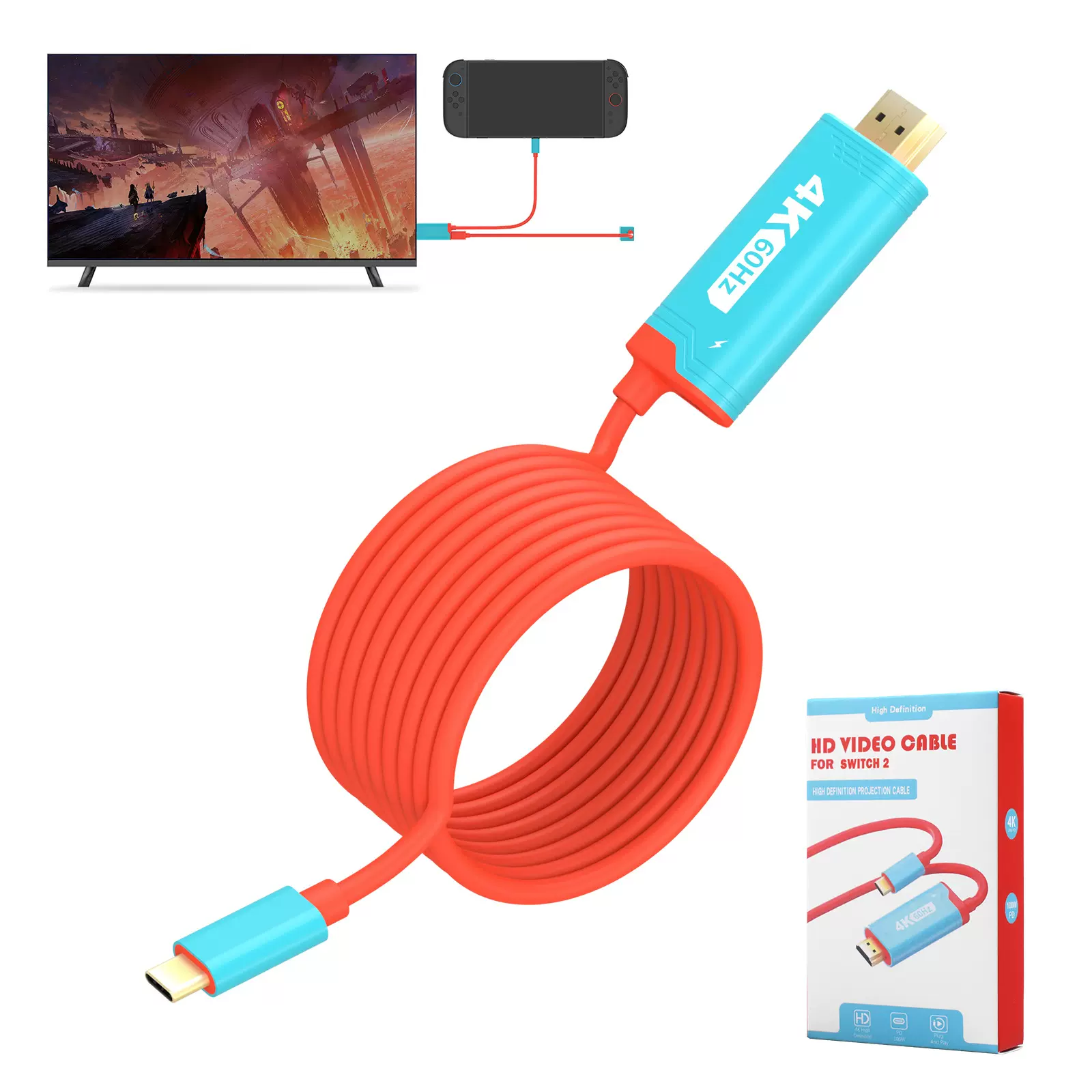 适用任天堂Switch 2投屏线NS2便携高清HDMI转接线ROG ALLY视频线