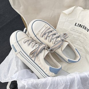 Thick-Soled White Shoes for Women 2025 Spring New Shoes Versatile Ins Trbottomy Breathable Sports Casual Canvas Sneakers