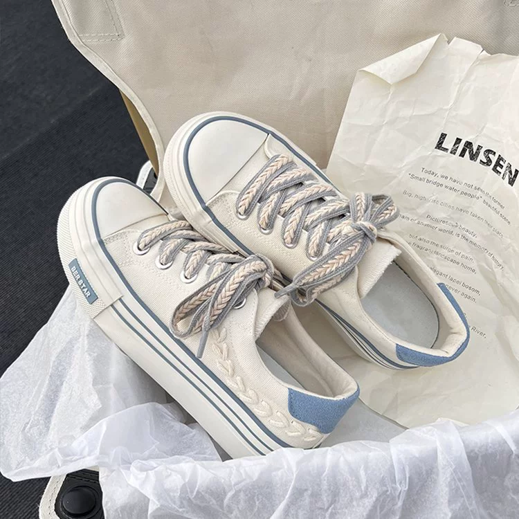 Белые женские туфли на толстой подошве, новинка весны 2024, универсальные дышащие спортивные повседневные парусиновые кроссовки ins trbottomy