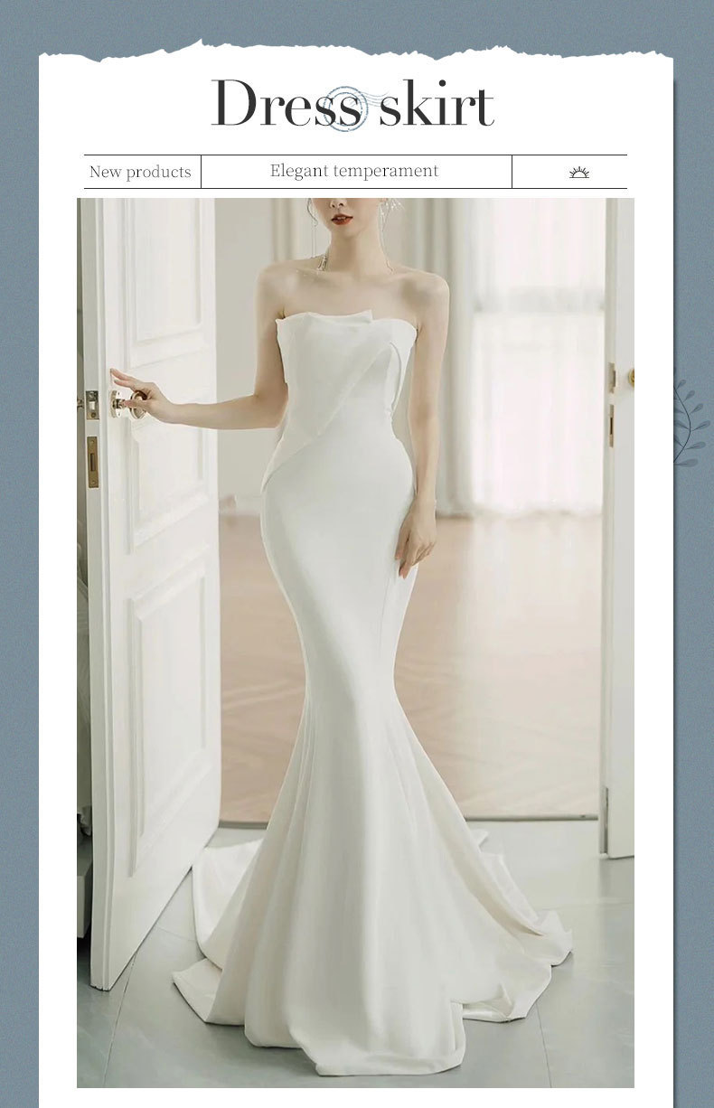 Mermaid Style Light Wedding Dress Satin Strapless Bridal Gown With Short Train Elegant Forest Style Slimming Evening Gown_ecoleips.com