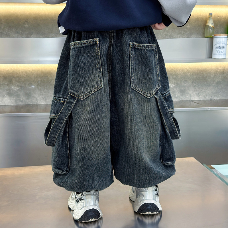 儿童裤子男童秋装牛仔裤2025新款男孩韩版炸街工装裤宝宝秋季长裤|undefined