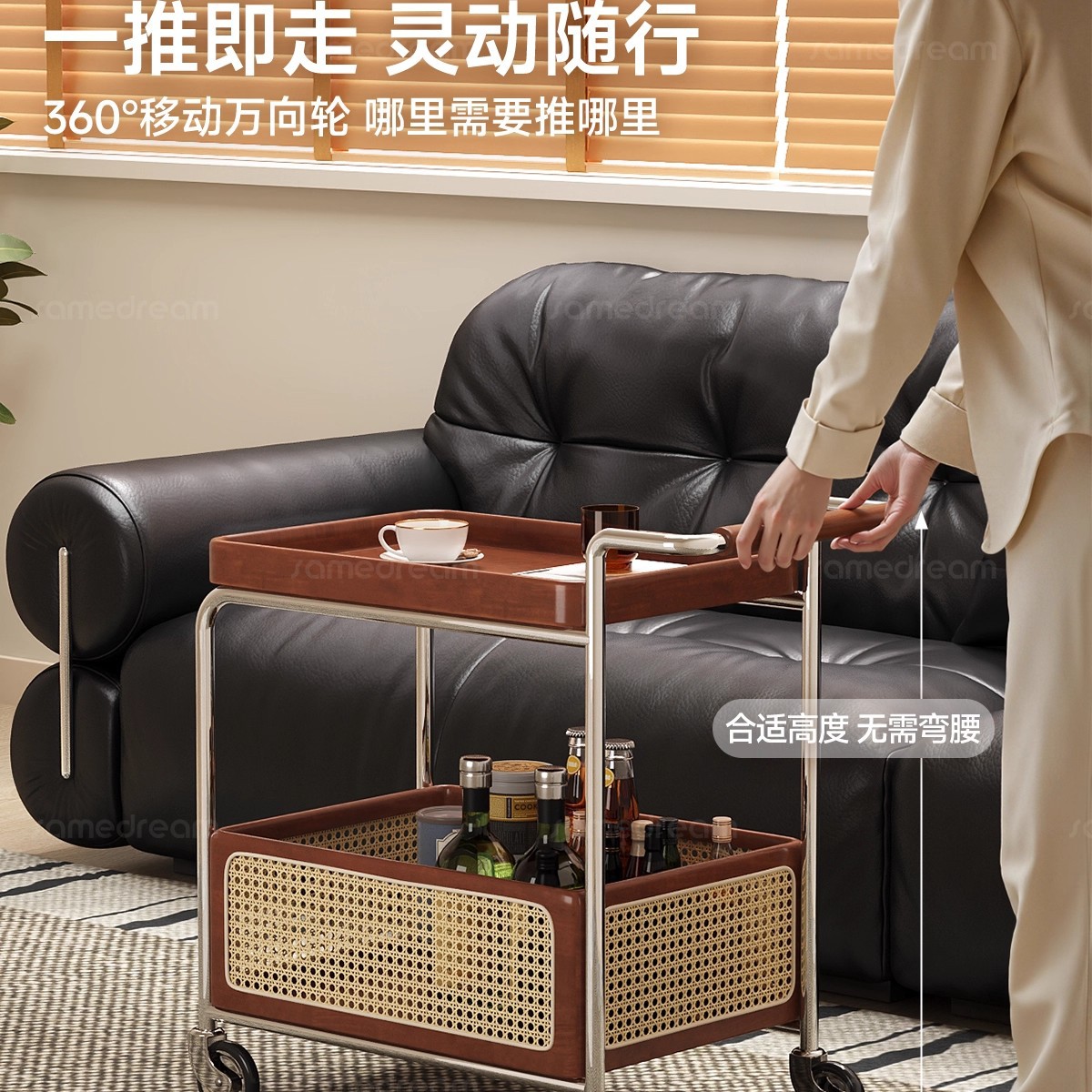 Sofá de estilo medieval pequeño tipo de casa móvil 2025 nuevo estilo de sala de estar mesa de té retro carro pequeño estante