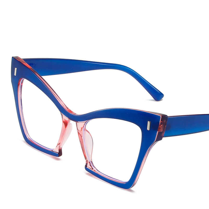 Marco grande transfronterizo a juego de color, cara sin personalidad, ojos de gatito, lente plana anti-luz azul, gafas de montura de miopía europeas y americanas