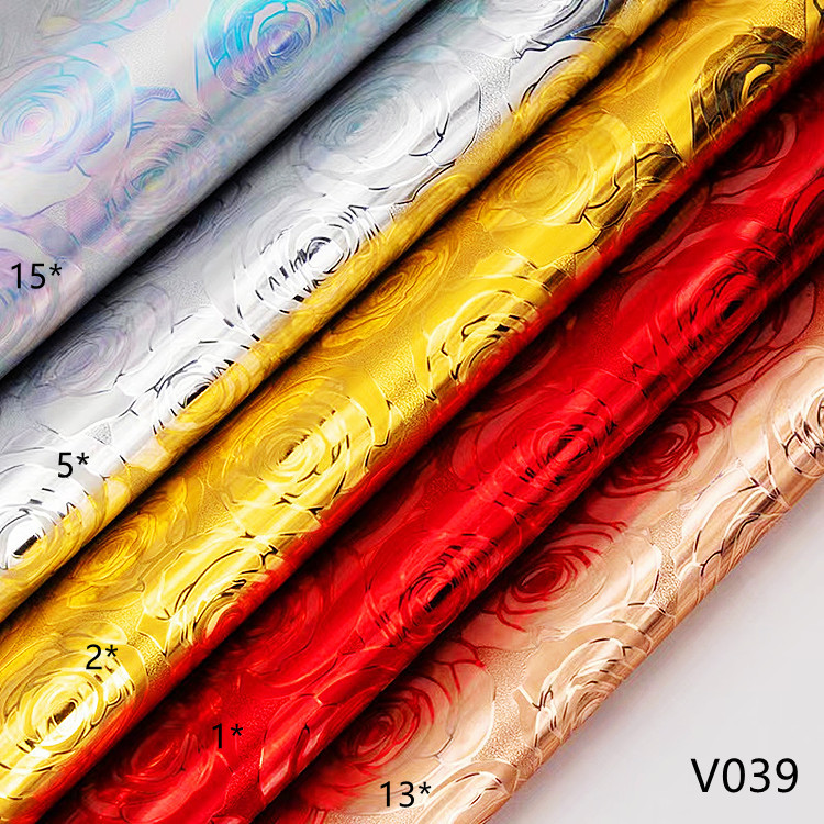 V039 金属幻彩玫瑰花 PVC 人造革.用于箱包手袋.皮带.鞋材