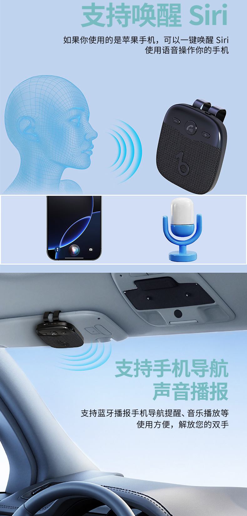 Ld19 Car Sun Visor Bluetooth 5.5 Phone Hands-Free Call Music Navigation Playback Bluetooth Audio Outdoor