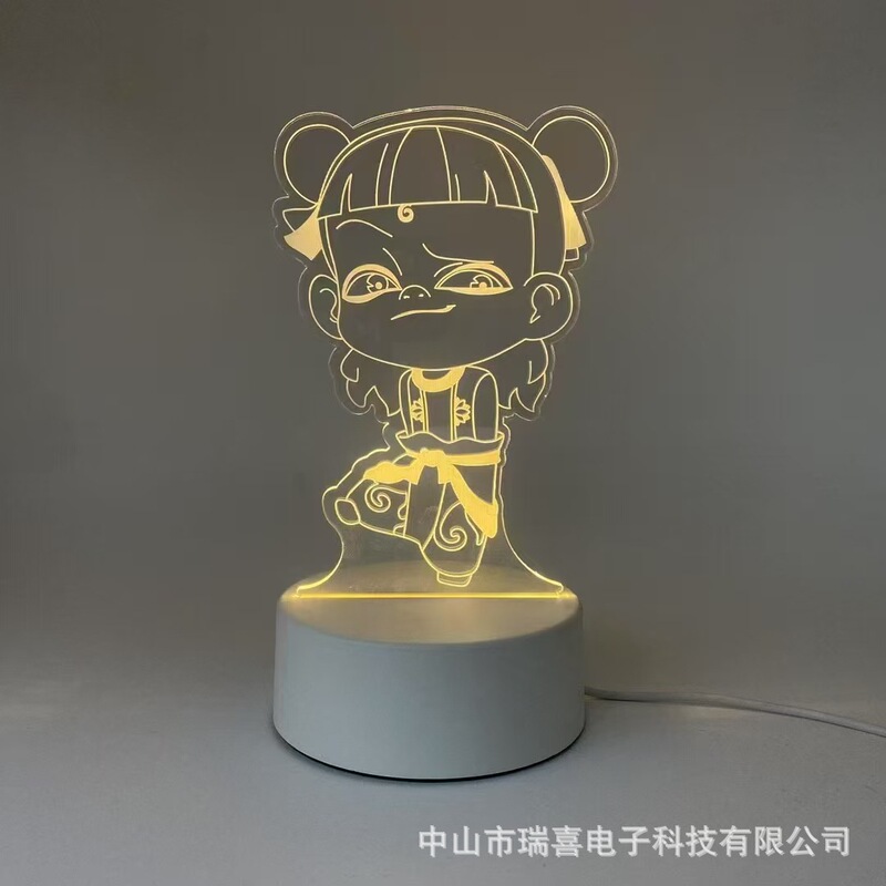 クロスボーダークリエイティブ Nezha Labubu 3D ナイトライトアクリル雰囲気ライト誕生日ギフトベッドサイド子供用テーブルランプ|undefined