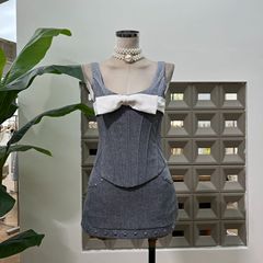 アマゾンの婦人服の夏の高級な灰色の魚の骨のベストは金の包みの尻の超短い半スカートのお姉さんのスーツを持ちます。