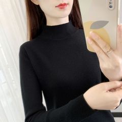 黑色打底衫女新款中领针织衫修身长袖短款上衣内搭秋冬半高领毛衣