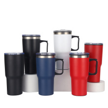 外贸双层外钢内塑手柄杯汽车杯户外便携啤酒咖啡杯20oz喷塑汽车杯