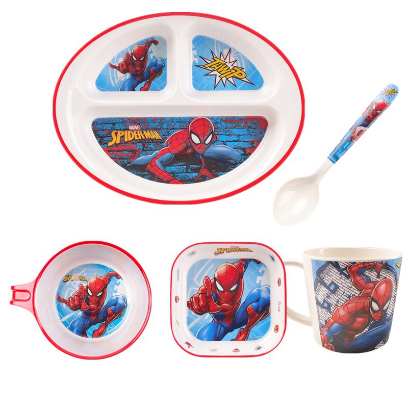 Disney Marvel Spider-Man Dinner Plate, Spoon, Cup, Single-Handle Bowl, Porridge Bowl, Square Bowl, Spoon, Fork, Divided Plate