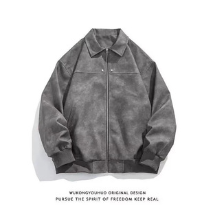 Men's American Retro Lapel Leather Jacket Men's Spring and Autum Versatile Loose Old Couple Workwear Pu Leather Jacket