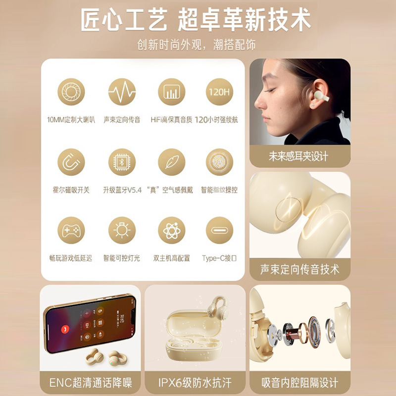 2025新款不入耳夹耳式耳机骨传导无线蓝牙耳机超长续航智能大数显|undefined