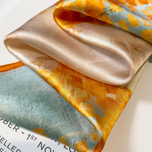 Korean version of spliced ​​literary retro oil painting 53 high-end mulberry silk silk scarf for women spring and summer scarf binding bag decoration
