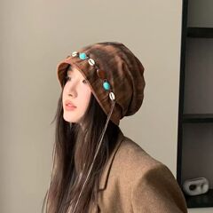 新款韩版时尚百搭彩色珠堆堆冷帽女早秋显脸小贝雷帽简约气质帽子