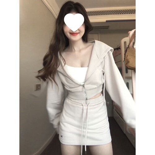 Women's Spring New Short Figure Fashion Casual Sport Hooded Sweat Suit Set