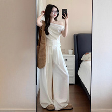 韩系减龄穿搭一整套白色斜肩套装女夏季2025新款高级感休闲两件套