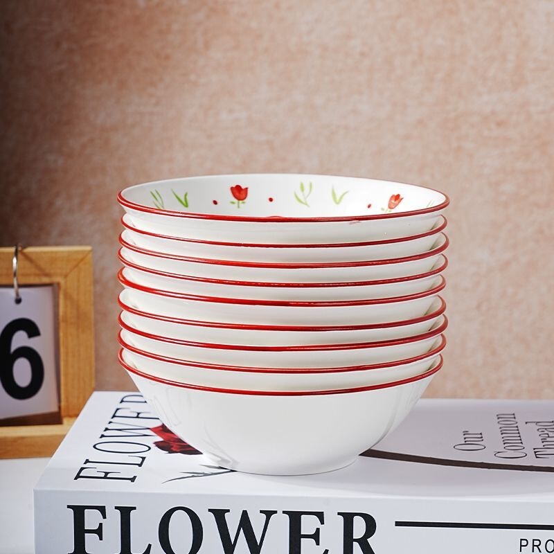 6-Inch Rice Bowls, Set of 10, Ceramic Bowls for Home Use, New Style Rice Bowls, Porridge Bowls, Underglaze Colored Bowls, Microwave Safe 6-Inch Rice Bowls, Set of 10, Ceramic Bowls for Home Use, New Style Rice Bowls, Porridge Bowls, Underglaze Colored Bowls, Microwave Safe