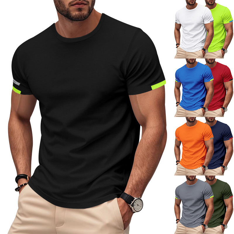 TK Cross-border Hot Sale Men's Sub-size Marathon Election Clothing Quick-drying Sports Night Running Crewneck Casual Advertising Shirt Short-sleeved