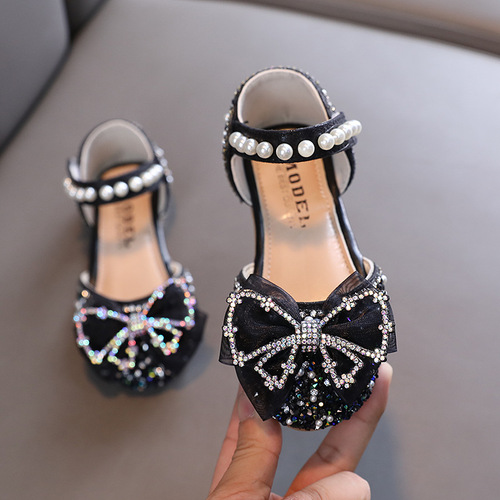 2024 summer new Korean style girls princess student girls single shoes leather shoes bow small, medium and large children's trend