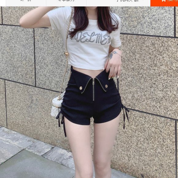 2022 Verano de gran tamaño gordo negro pantalones de pierna ancha de las mujeres de cintura alta desgaste exterior cordón pantalones cortos cremallera A-line casual pantalones calientes
