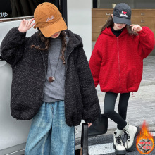 儿童仿羊羔毛小熊耳朵皮毛外套2025女大童秋冬款加厚毛毛可爱外衣