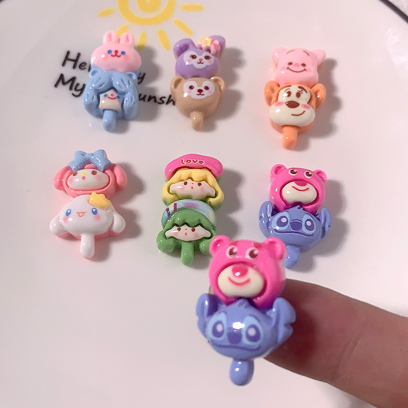 Nuevos dibujos animados cadena de animales cadena didiy accesorios de resina crema pegamento para el cabello clip de cabello botones de zapatos caso de teléfono móvil material hecho a mano