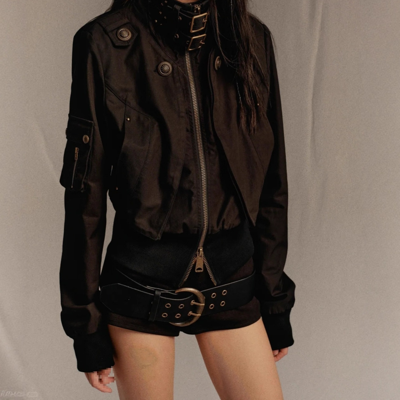 Autumn 2025 New Style Motorcycle Jacket Tops American Retro Black Short Jacket for Women