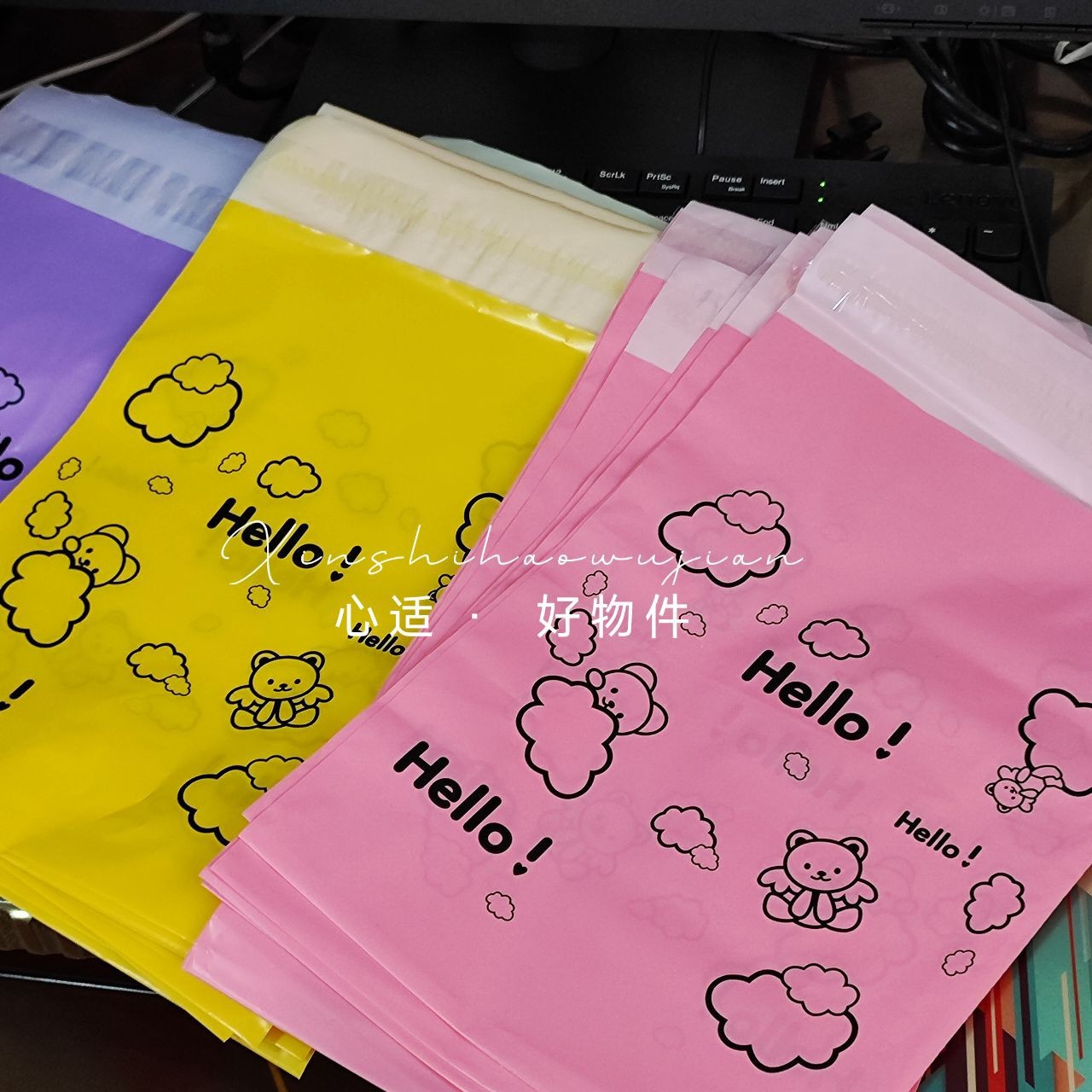 INS púrpura oso expreso bolsa de avión Caja impermeable bolsa de embalaje lindo de dibujos animados expreso bolsa de color expreso bolsa lote