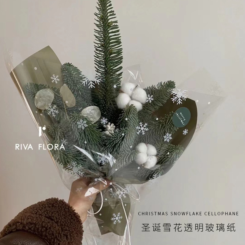 Navidad copo de nieve celofán flores transparentes paz fruta ramo embalaje papel embalaje impermeable floral materiales al por mayor