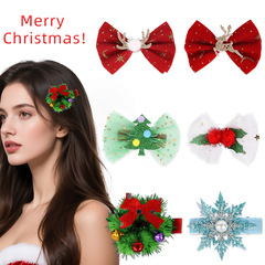 新しいクリスマスヘアアクセサリーメッシュリボンヘアピン女性のためのクリスマスパーティーの装飾スノーフレークヘラジカヘアピン頭飾り